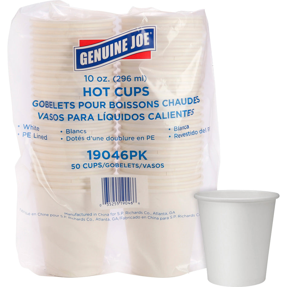 Genuine Joe 10 oz Disposable Hot Cups - 10 fl oz - White - Polyurethane - Hot Drink, Beverage - 50/Pack - 5 / Bundle