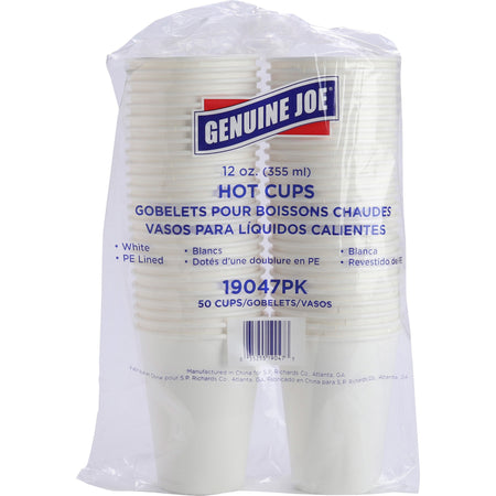 Genuine Joe 12 oz Disposable Hot Cups - 12 fl oz - White - Polyurethane - Hot Drink, Beverage - 50/Pack - 5 / Bundle