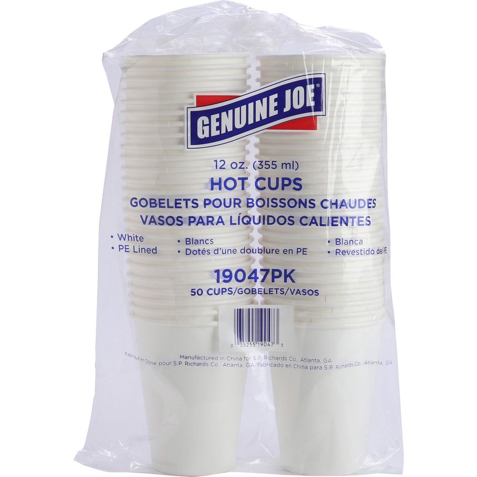 Genuine Joe 12 oz Disposable Hot Cups - 12 fl oz - White - Polyurethane - Hot Drink, Beverage - 50/Pack - 5 / Bundle