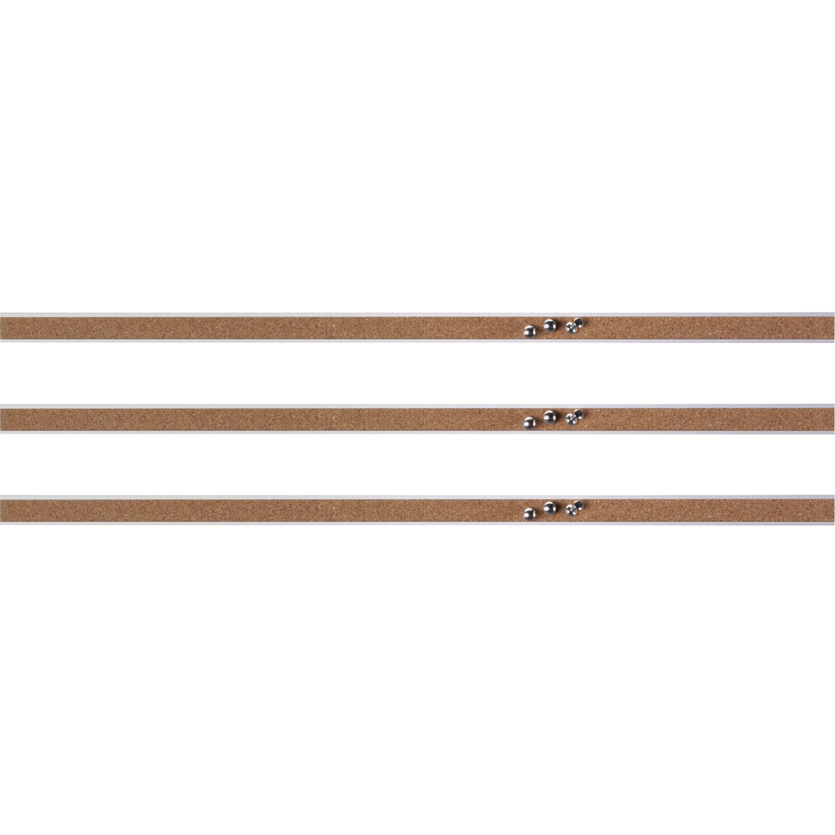 Lorell Cork Strip Bulletin Bars - 18" Board Width - Cork Surface - Self-healing, Fade Resistant, Self-sealing - Anodized Aluminum Frame - 3 / Bundle