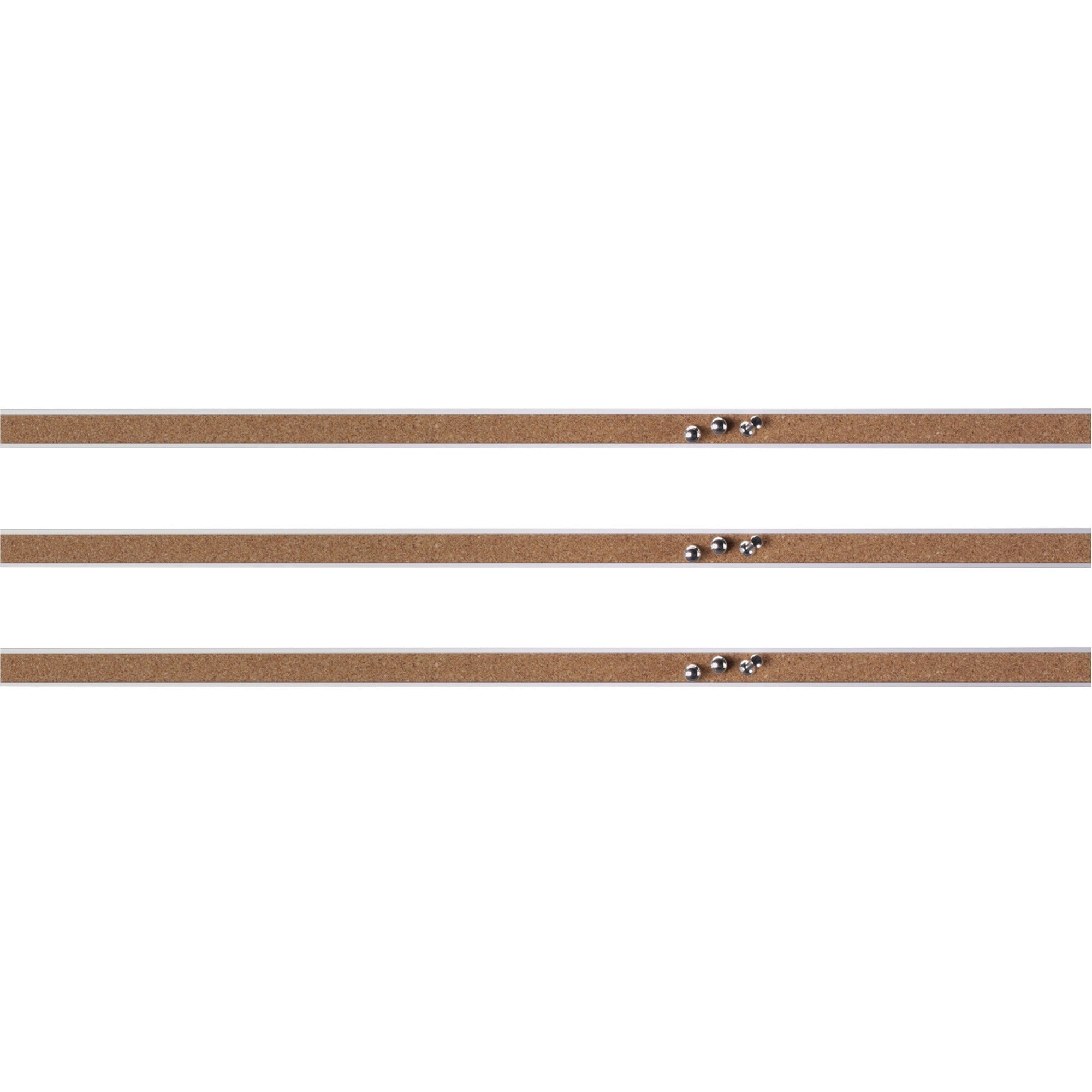 Lorell Cork Strip Bulletin Bars - 18" Board Width - Cork Surface - Self-healing, Fade Resistant, Self-sealing - Anodized Aluminum Frame - 3 / Bundle