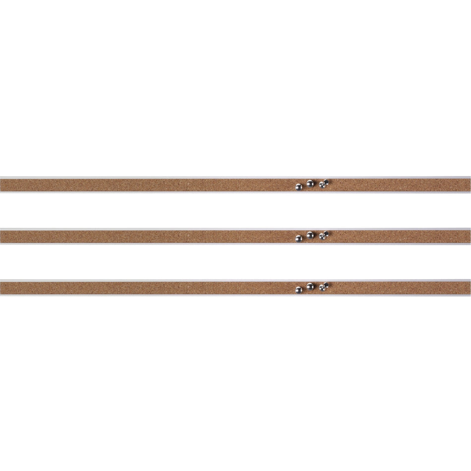 Lorell Cork Strip Bulletin Bars - 18" Board Width - Cork Surface - Self-healing, Fade Resistant, Self-sealing - Anodized Aluminum Frame - 3 / Bundle