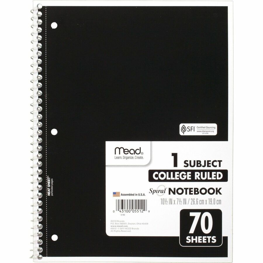 Mead One-subject Spiral Notebook - 70 Sheets - Spiral - College Ruled Front Ruling - 8" x 10 1/2" Sheet Size - White Paper - Tan Board Cover - Heavyweight, Punched - 12 / Bundle