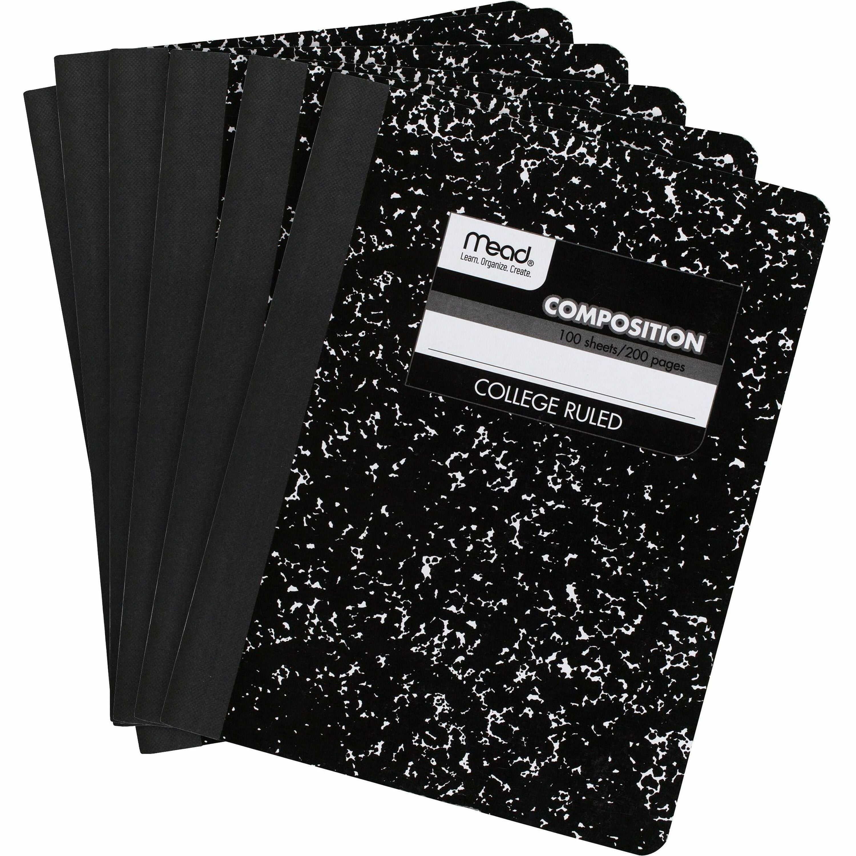 Mead Composition Book - Sewn - 7 1/2" x 9 3/4" Sheet Size - White Paper - Black Marble Cover - 12 / Carton