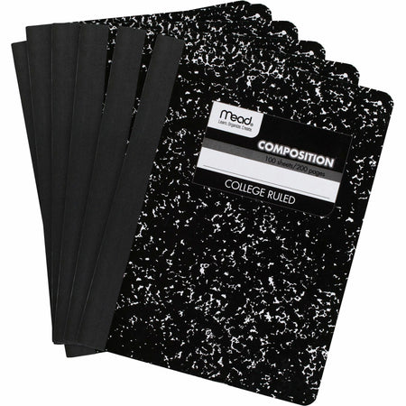 Mead Composition Book - Sewn - 7 1/2" x 9 3/4" Sheet Size - White Paper - Black Marble Cover - 12 / Carton
