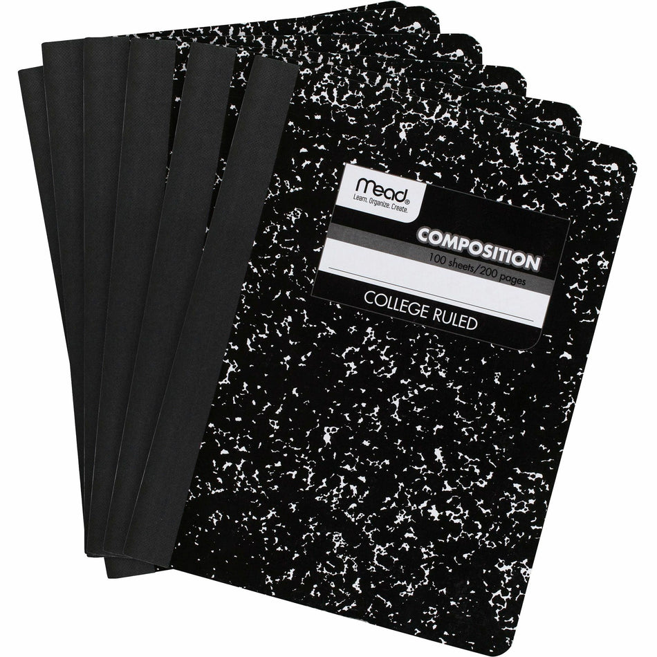 Mead Composition Book - Sewn - 7 1/2" x 9 3/4" Sheet Size - White Paper - Black Marble Cover - 12 / Carton