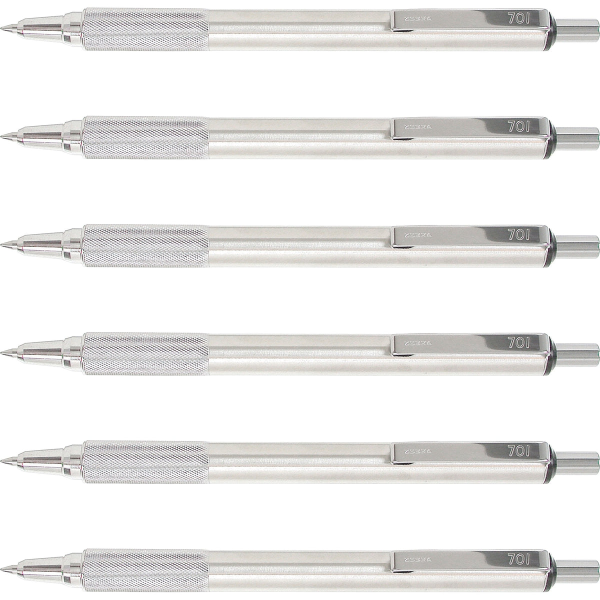 Zebra Pen STEEL 7 Series F-701 Retractable Ballpoint Pen - 0.7 mm Pen Point - Refillable - Retractable - Black Ink - Stainless Steel Barrel - 6 / Box