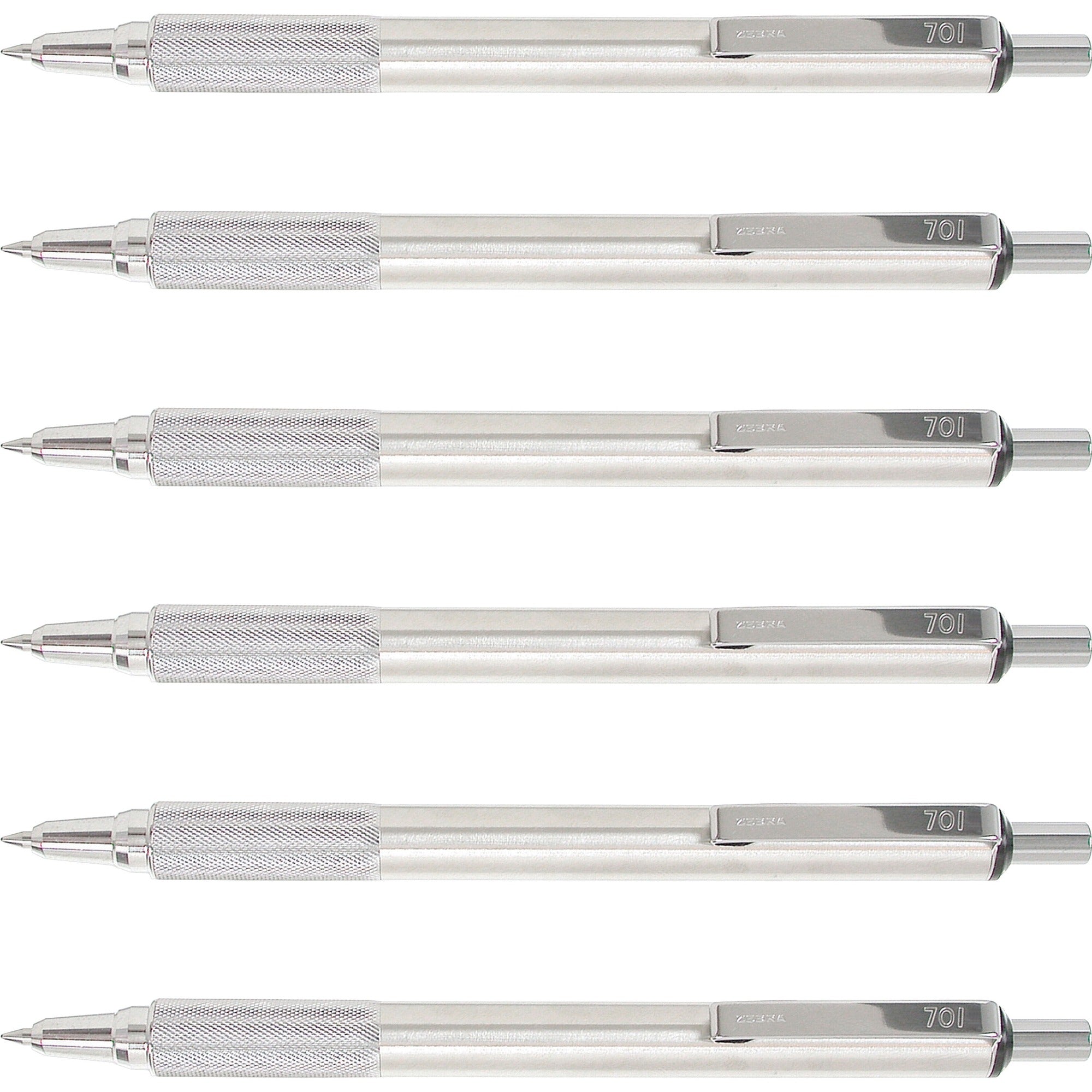 Zebra Pen STEEL 7 Series F-701 Retractable Ballpoint Pen - 0.7 mm Pen Point - Refillable - Retractable - Black Ink - Stainless Steel Barrel - 6 / Box