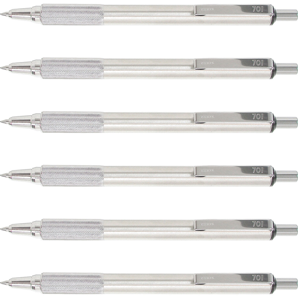 Zebra Pen STEEL 7 Series F-701 Retractable Ballpoint Pen - 0.7 mm Pen Point - Refillable - Retractable - Black Ink - Stainless Steel Barrel - 6 / Box