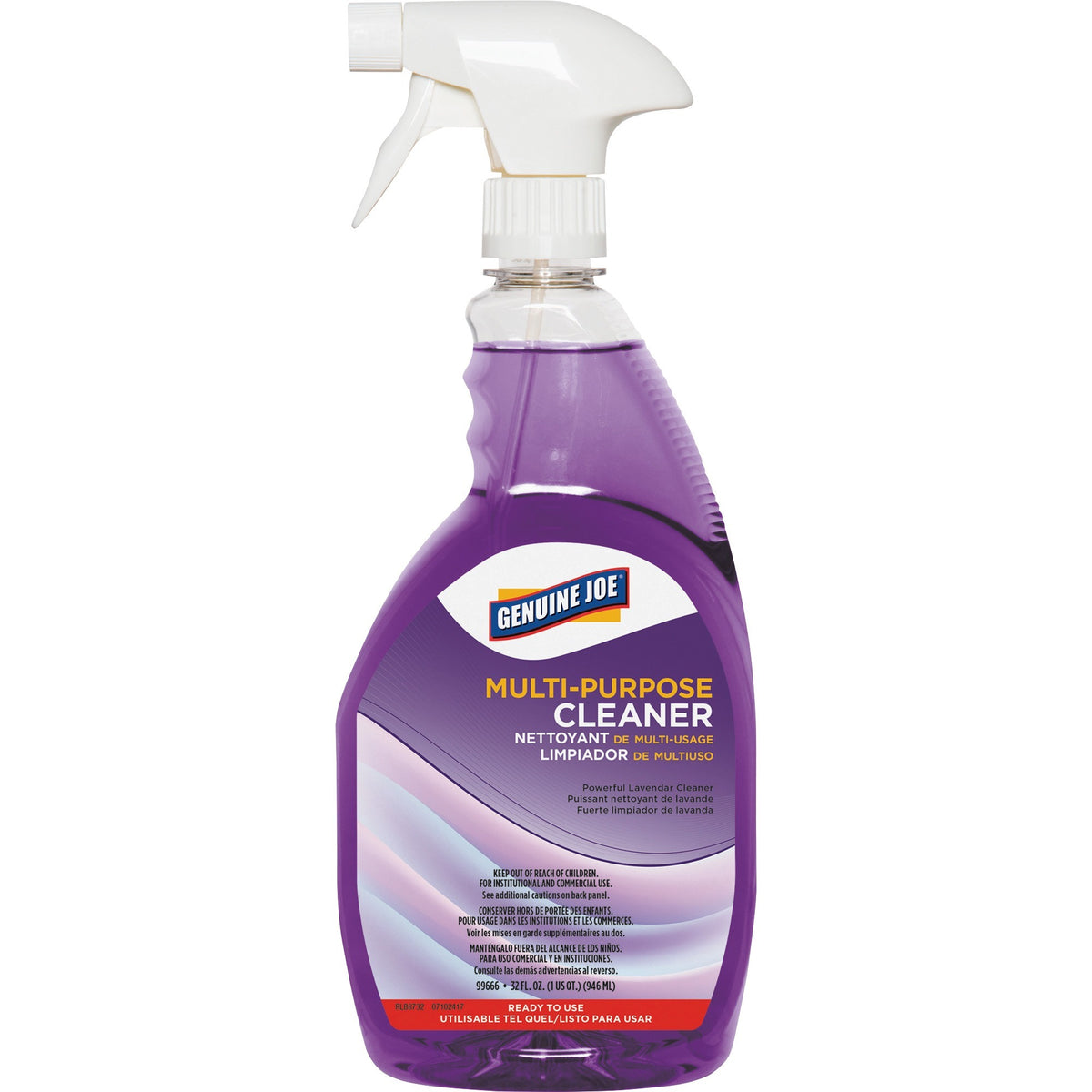 Genuine Joe Multi-purpose Cleaner - For Kitchen - Ready-To-Use - 32 fl oz (1 quart) - Lavender Scent - Recommended For: Soil Remover - Deodorize, Long Lasting, Butyl-free, Phosphate-free - Purple - 1 Each