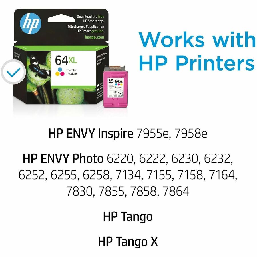 HP 64XL (N9J91AN) Original High Yield Inkjet Ink Cartridge - Tri-color - 1 Each - Alternate-Image1