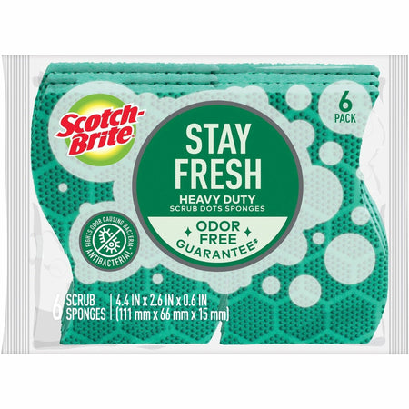 Scotch-Brite Scrub Dots Heavy-duty Scrub Sponge - 2.5" Height x 6.2" Width x 4.7" Depth - 6 / Pack - Green