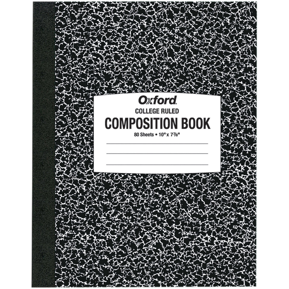 Oxford Tops College-ruled Composition Notebook - 80 Sheets - Stitched - 7 7/8" x 10" Sheet Size - White Paper - Black Marble Cover - 1 Each