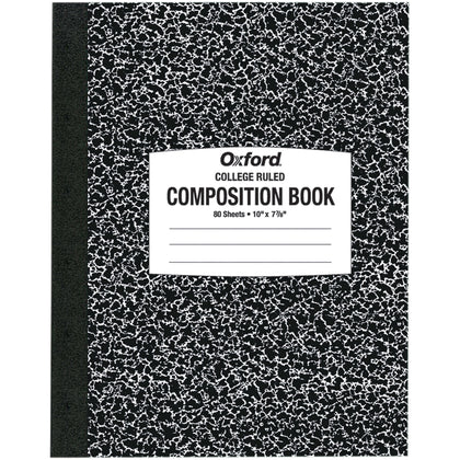 Oxford College Composition Notebook: 80 Sheets 7 7/8’’ x 10’’ Black Marble Cover - Notebooks