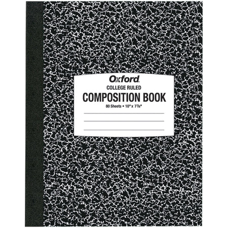 Oxford Tops College-ruled Composition Notebook - 80 Sheets - Stitched - 7 7/8" x 10" Sheet Size - White Paper - Black Marble Cover - 1 Each