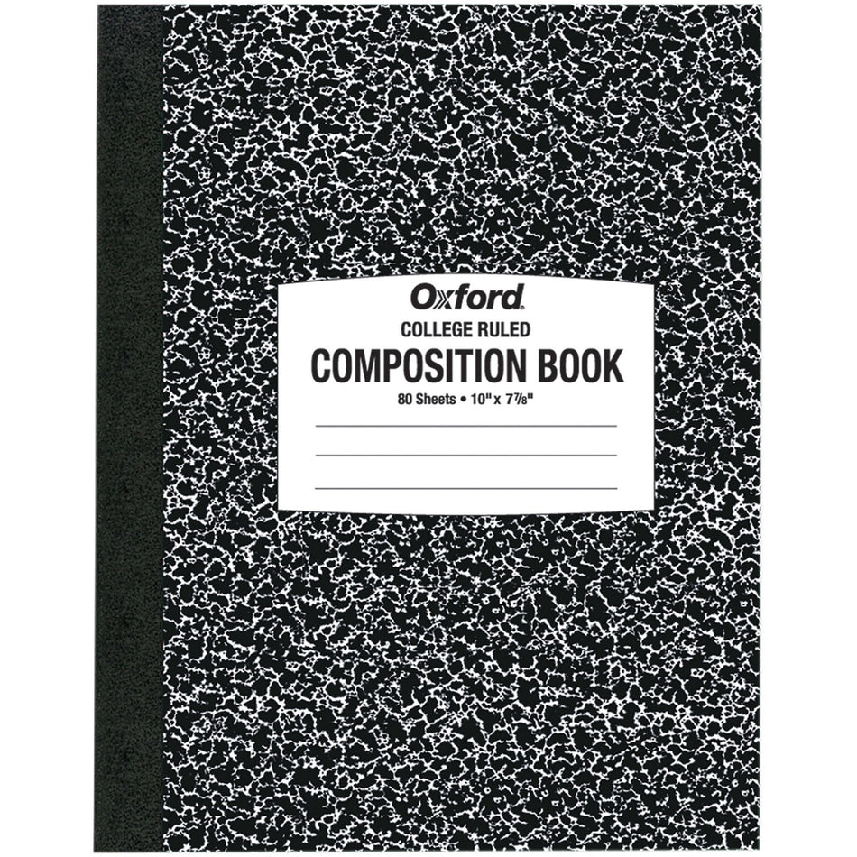 Oxford Tops College-ruled Composition Notebook - 80 Sheets - Stitched - 7 7/8" x 10" Sheet Size - White Paper - Black Marble Cover - 1 Each
