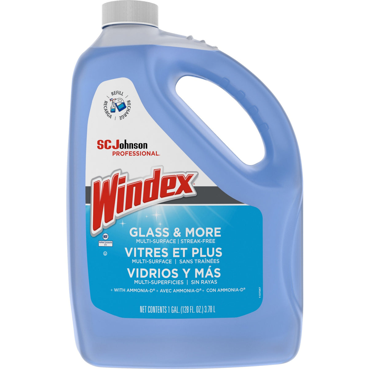 Windex® Glass Cleaner with Ammonia-D - 128 fl oz (4 quart) - Non-streaking, Phosphate-free - Blue - 1 Each