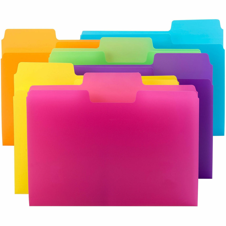 Smead SuperTab 1/3 Tab Cut Letter Top Tab File Folder - 8 1/2" x 11" - Top Tab Location - Assorted Tab Position - Yellow, Orange, Blue, Pink, Purple, Green - Water Proof - 18 / Pack
