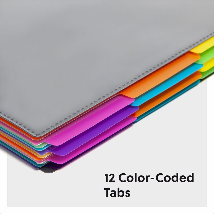 Smead 1/3 Tab Cut Letter Organizer Folder - 8 1/2" x 11" - Spiral Fastener(s) - 24 Inside Back Pocket(s) - Assorted Tab Position - 12 Divider(s) - Yellow, Pink, Lime, Blue, Purple - Lay Flat - 1 Each
