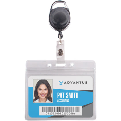 Advantus Badge Reel Holder Combo Pack - Support 3.75" x 2.58" Media - Horizontal - Vinyl - Black/Clear - Durable - 10 / Pack