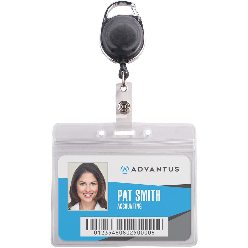 Advantus Badge Reel Holder Combo Pack - Support 3.75" x 2.58" Media - Horizontal - Vinyl - Black/Clear - Durable - 10 / Pack