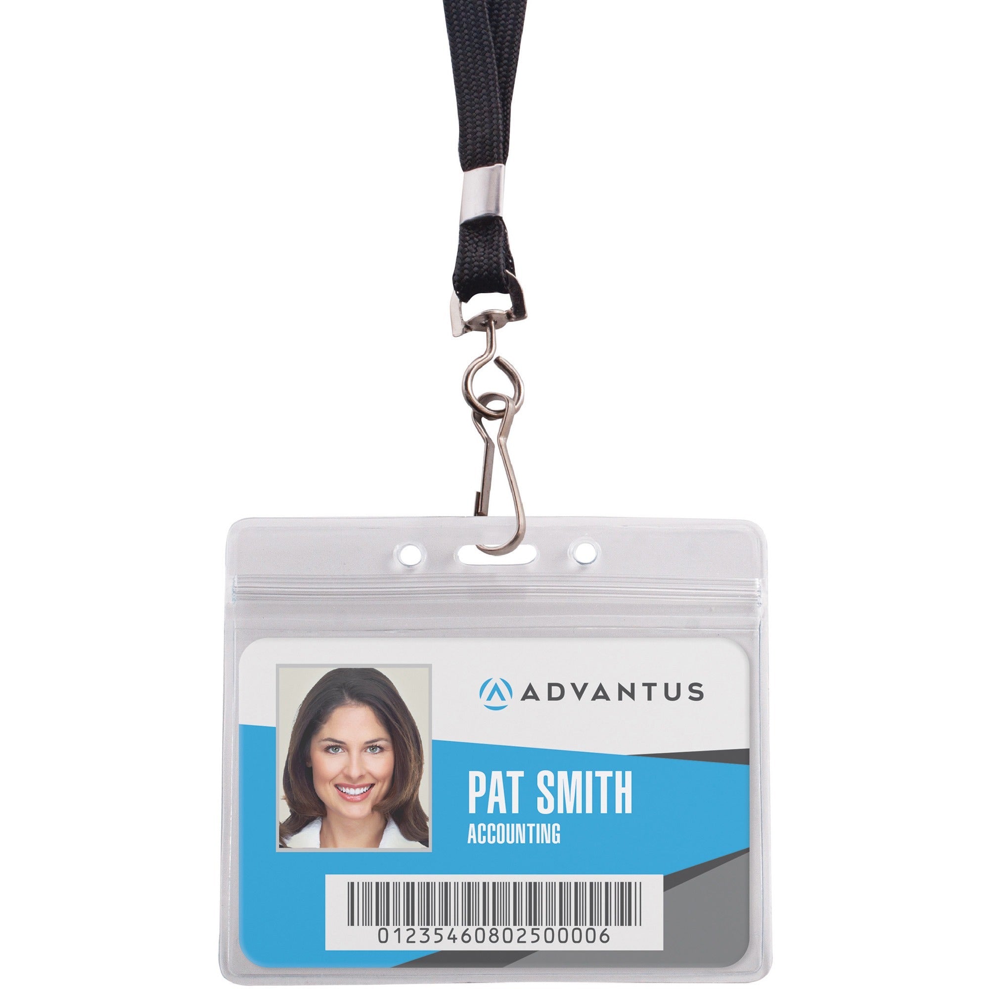 Advantus ID Holder/Lanyard Combo Pack - Support 3.75" x 2.63" Media - Horizontal - Vinyl - Black/Clear - Durable - 20 / Pack