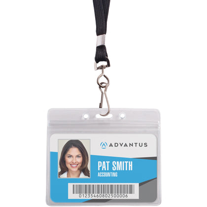 Advantus ID Holder/Lanyard Combo Pack - Support 3.75" x 2.63" Media - Horizontal - Vinyl - Black/Clear - Durable - 20 / Pack