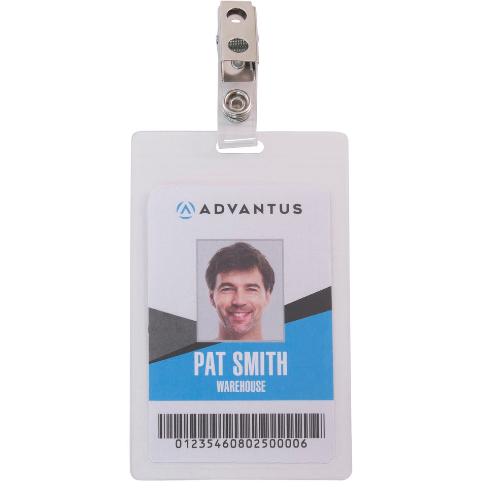 Advantus Strap Clip Self-laminating Badge Holders - Support 2.25" x 3.50" Media - Vertical - 4.3" Width x 2.6" Depth - Clear - 25 / Pack