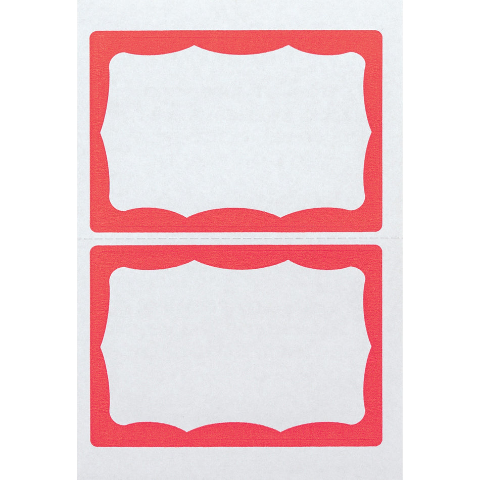 Advantus Color Border Adhesive Name Badges - 2 5/8" Height x 3 3/4" Width - Removable Adhesive - Rectangle - White, Red - 100 / Box