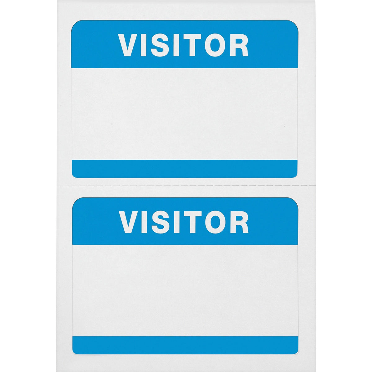 Advantus Self-Adhesive Visitor Badges - Visitor - 2 1/4" Height x 3 1/2" Width - Removable Adhesive - Rectangle - White, Blue - 100 / Box