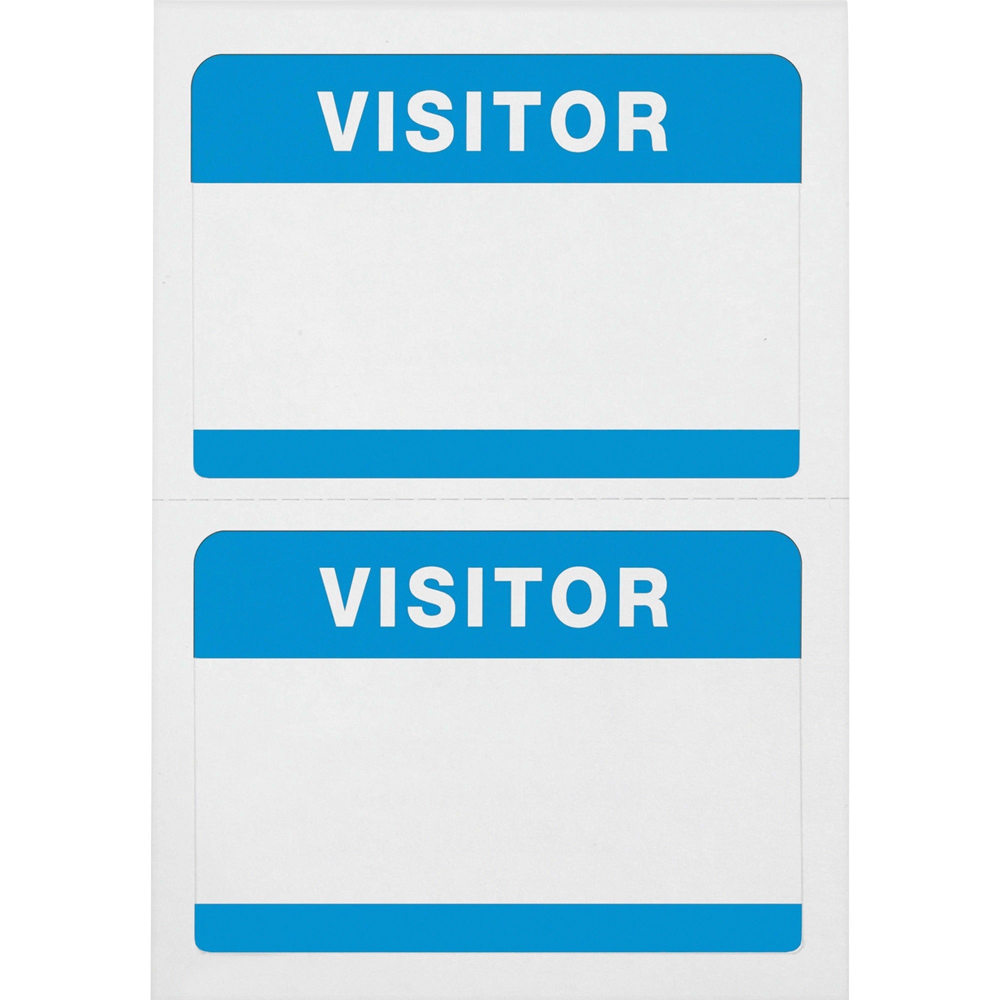 Advantus Self-Adhesive Visitor Badges - Visitor - 2 1/4" Height x 3 1/2" Width - Removable Adhesive - Rectangle - White, Blue - 100 / Box