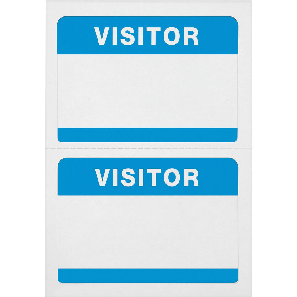 Advantus Self-Adhesive Visitor Badges - Visitor - 2 1/4" Height x 3 1/2" Width - Removable Adhesive - Rectangle - White, Blue - 100 / Box