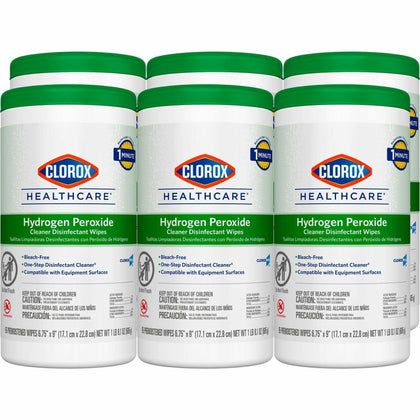 Clorox Healthcare Hydrogen Peroxide Cleaner Disinfectant Wipes - 9" Length x 6.75" Width - Recommended For: Soap Scum Remover - Pre-moistened, Disinfectant, Deodorize, Anti-bacterial - White - 95/Tub - 6 / Carton