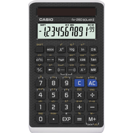 Casio FX 260 SOLAR II Scientific Calculator - 144 Functions - Easy-to-read Display - 10 Digits - Solar Powered - 5" Height x 0.6" Width x 2.9" Length - Black - 1 Each