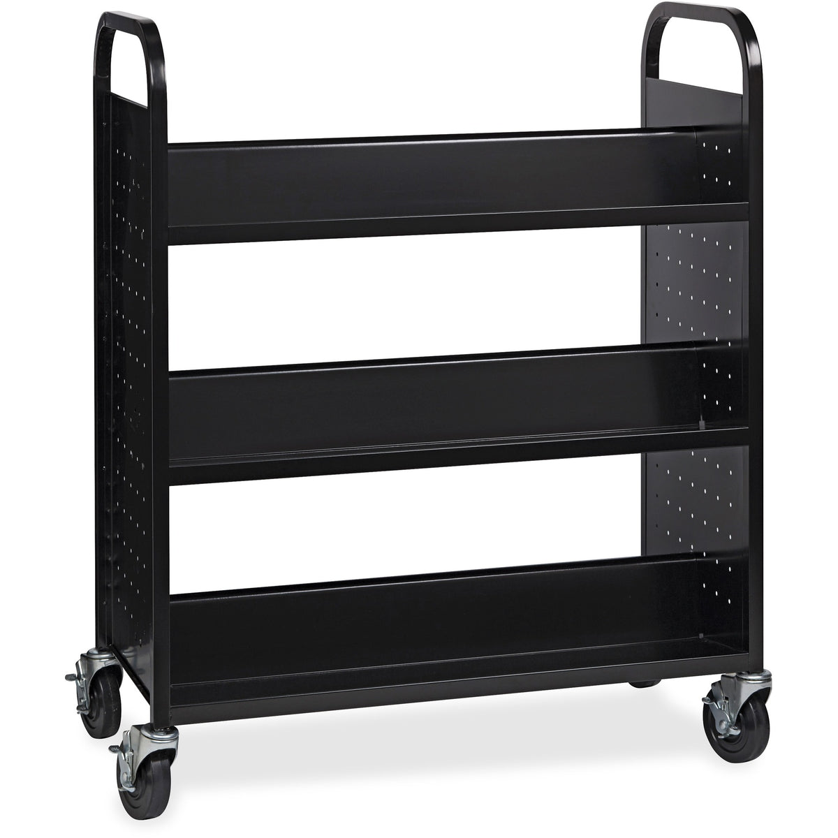 Lorell Double-sided Book Cart - 6 Shelf - Round Handle - 5" Caster Size - Steel - 38" Width x 18" Depth x 46.25" Height - Black - 1 Each