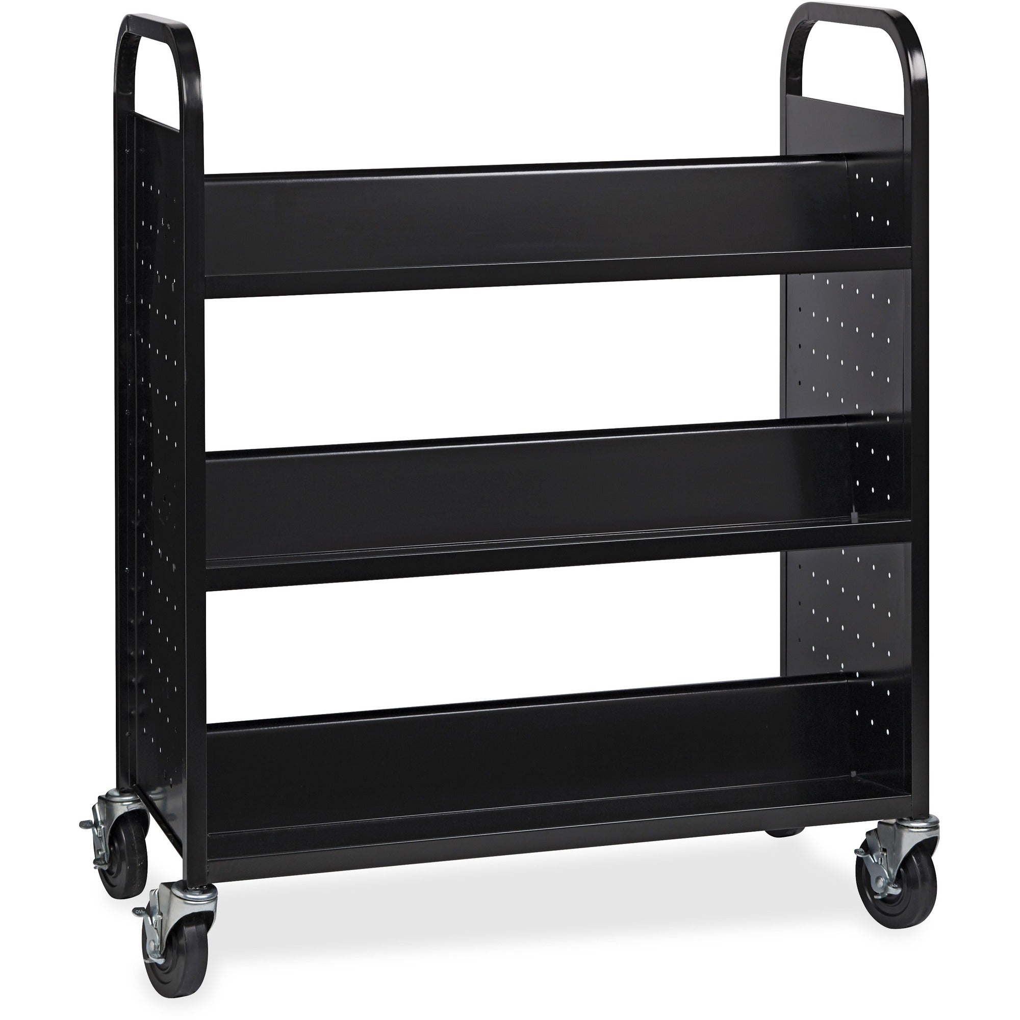 Lorell Double-sided Book Cart - 6 Shelf - Round Handle - 5" Caster Size - Steel - 38" Width x 18" Depth x 46.25" Height - Black - 1 Each