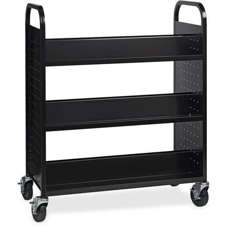 Lorell Double-sided Book Cart - 6 Shelf - Round Handle - 5" Caster Size - Steel - 38" Width x 18" Depth x 46.25" Height - Black - 1 Each