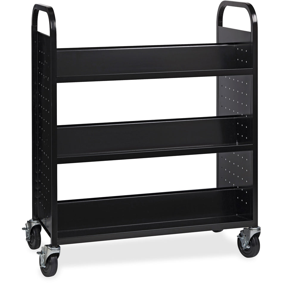 Lorell Double-sided Book Cart - 6 Shelf - Round Handle - 5" Caster Size - Steel - 38" Width x 18" Depth x 46.25" Height - Black - 1 Each