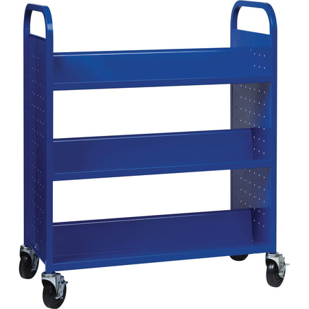 Lorell Double-sided Book Cart - 6 Shelf - Round Handle - 5" Caster Size - Steel - 38" Width x 18" Depth x 46.25" Height - Blue - 1 Each