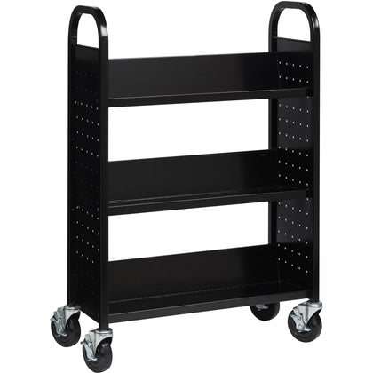 Lorell Single-Sided Book Cart: 3-Shelf Steel Organizer - Carts