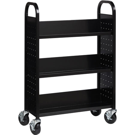 Lorell Single-sided Book Cart - 3 Shelf - Round Handle - 5" Caster Size - Steel - 32" Width x 14" Depth x 46" Height - Black - 1 Each