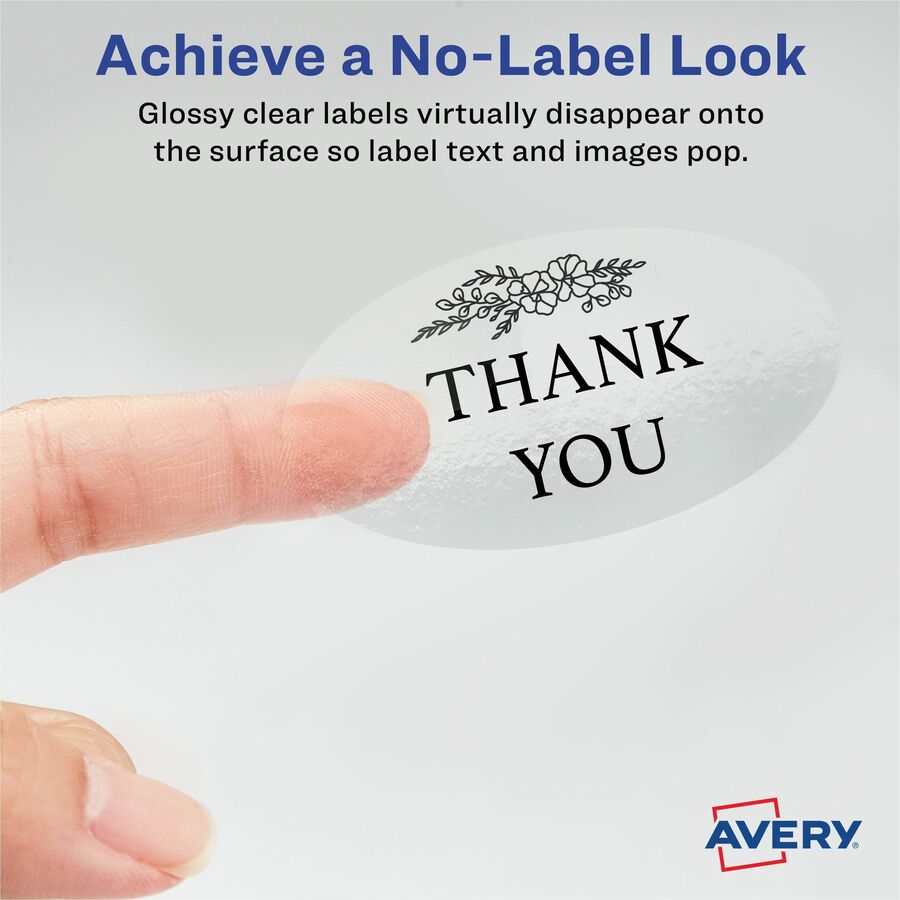Avery®  Sure Feed Glossy Labels - 1 1/2" Width x 2 1/2" Length - Permanent Adhesive - Oval - Laser, Inkjet - Crystal Clear - Film - 18 / Sheet - 10 Total Sheets - 180 Total Label(s) - 180 / Pack
