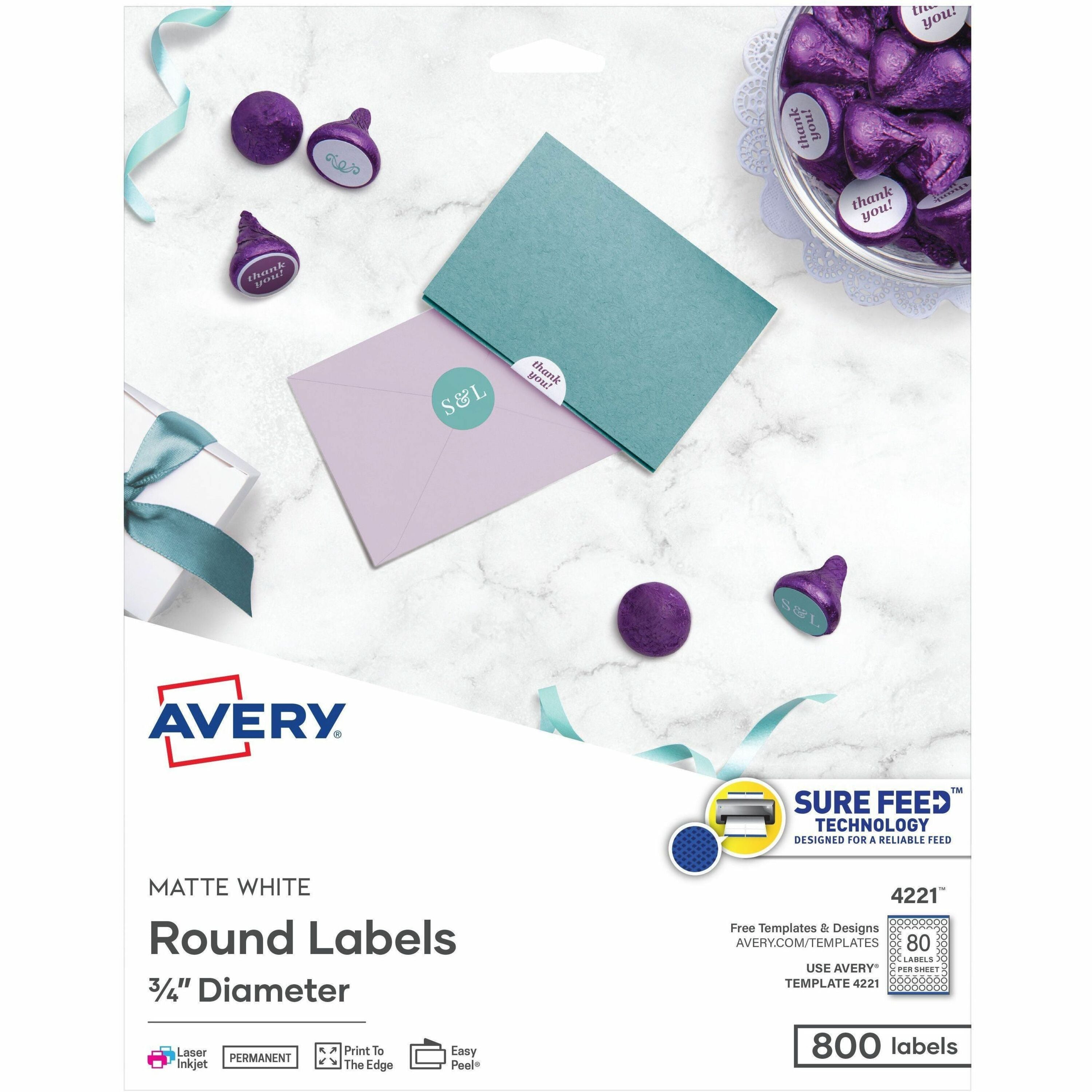Avery®  Multipurpose Label - 3/4" Diameter - Permanent Adhesive - Round - Inkjet, Laser - White - Paper - 80 / Sheet - 10 Total Sheets - 800 Total Label(s) - 800 / Pack