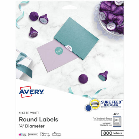 Avery®  Multipurpose Label - 3/4" Diameter - Permanent Adhesive - Round - Inkjet, Laser - White - Paper - 80 / Sheet - 10 Total Sheets - 800 Total Label(s) - 800 / Pack