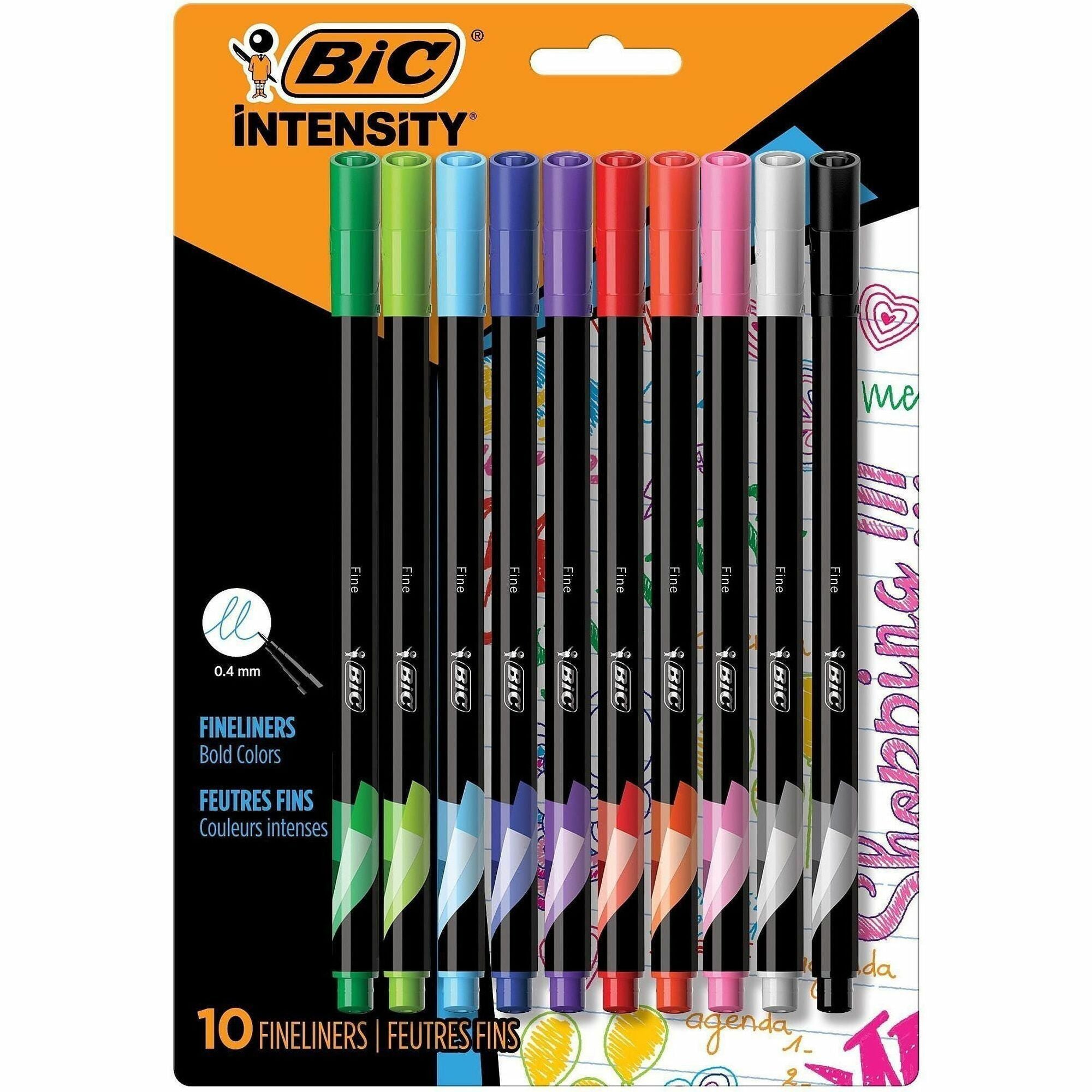 BIC Intensity Porous Point Pen - 0.4 mm Fine Pen Point - Assorted Ink - Water Based - Metal Tip - 10 / Pack