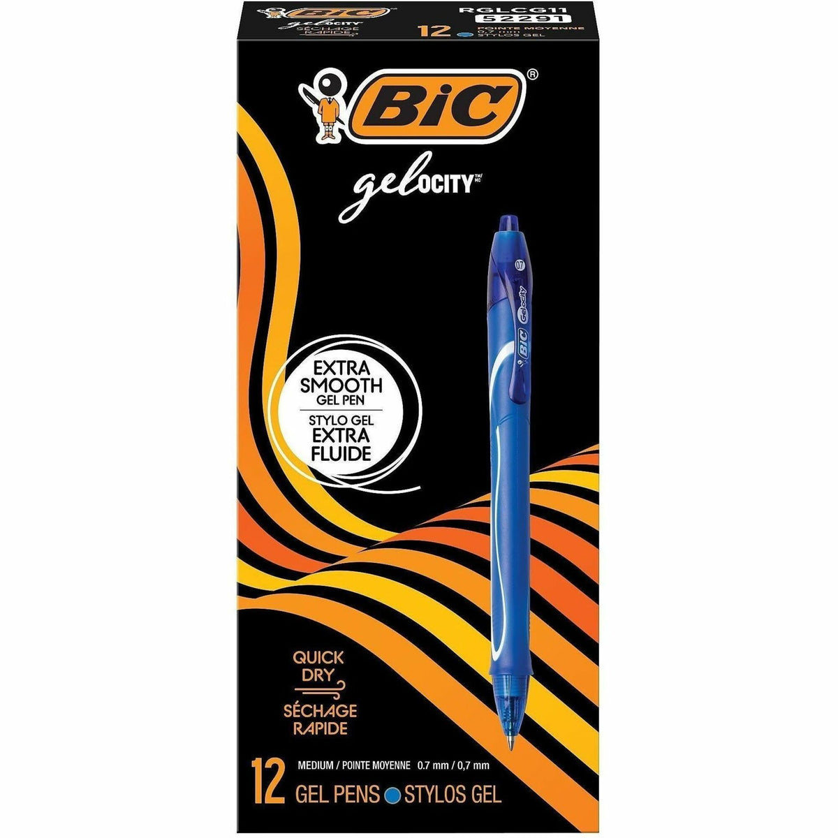 BIC Gel-ocity .7mm Retractable Pen - 0.7 mm Medium Pen Point - Retractable - Blue Ink - Gel-based - 1 Dozen