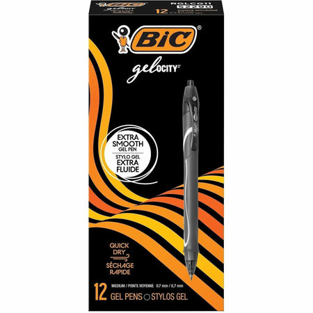 BIC Gel-ocity .7mm Retractable Pen - 0.7 mm Medium Pen Point - Retractable - Black Ink - Gel-based - 1 Dozen