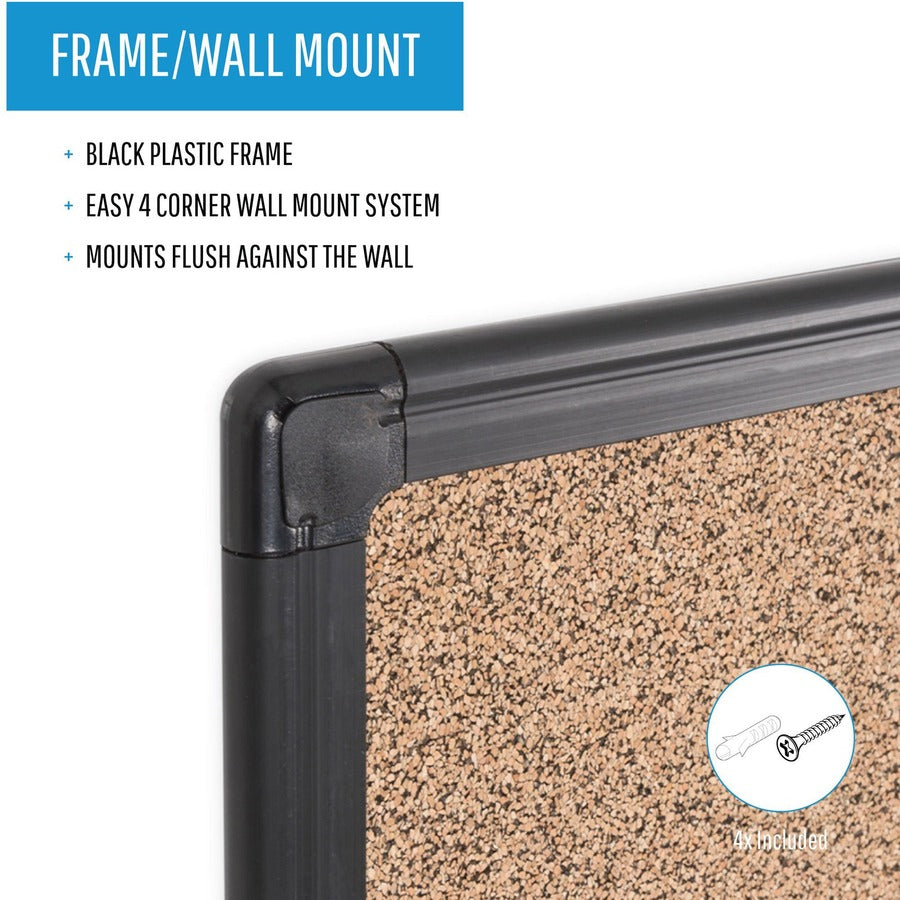 MasterVision Maya Series Techcork Board - 36" Board Height x 24" Board Width - Brown Rubber Surface - Self-healing - Black Aluminum Frame - 1 Each