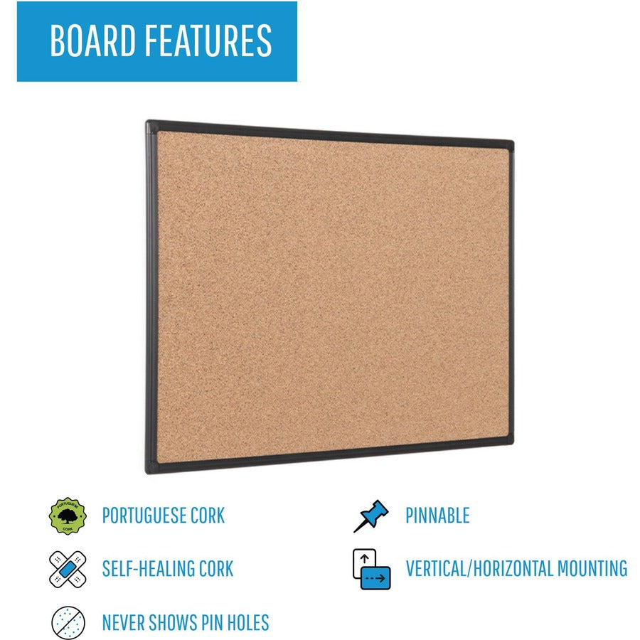 MasterVision Maya Series Techcork Board - 48" Board Height x 36" Board Width - Brown Rubber Surface - Self-healing - Black Aluminum Frame - 1 Each