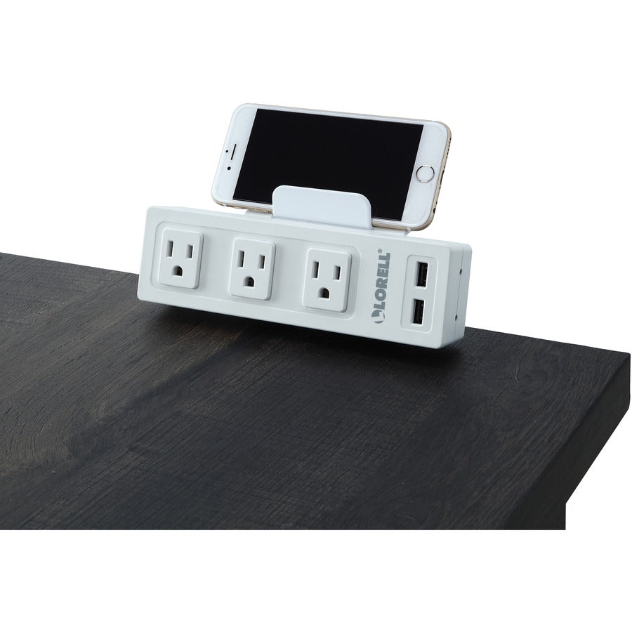 Lorell Under Desk AC Power Center with USB Charger - 3 x AC Power, 2 x USB - 8 ft Cord - Surface-mountable - White